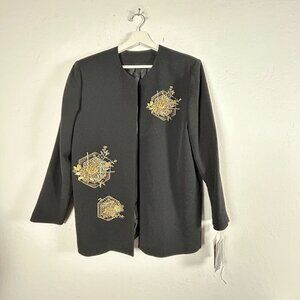 Tango Chirimen Japanese Brand Floral Embraided Blazer Jacket Black Lined New